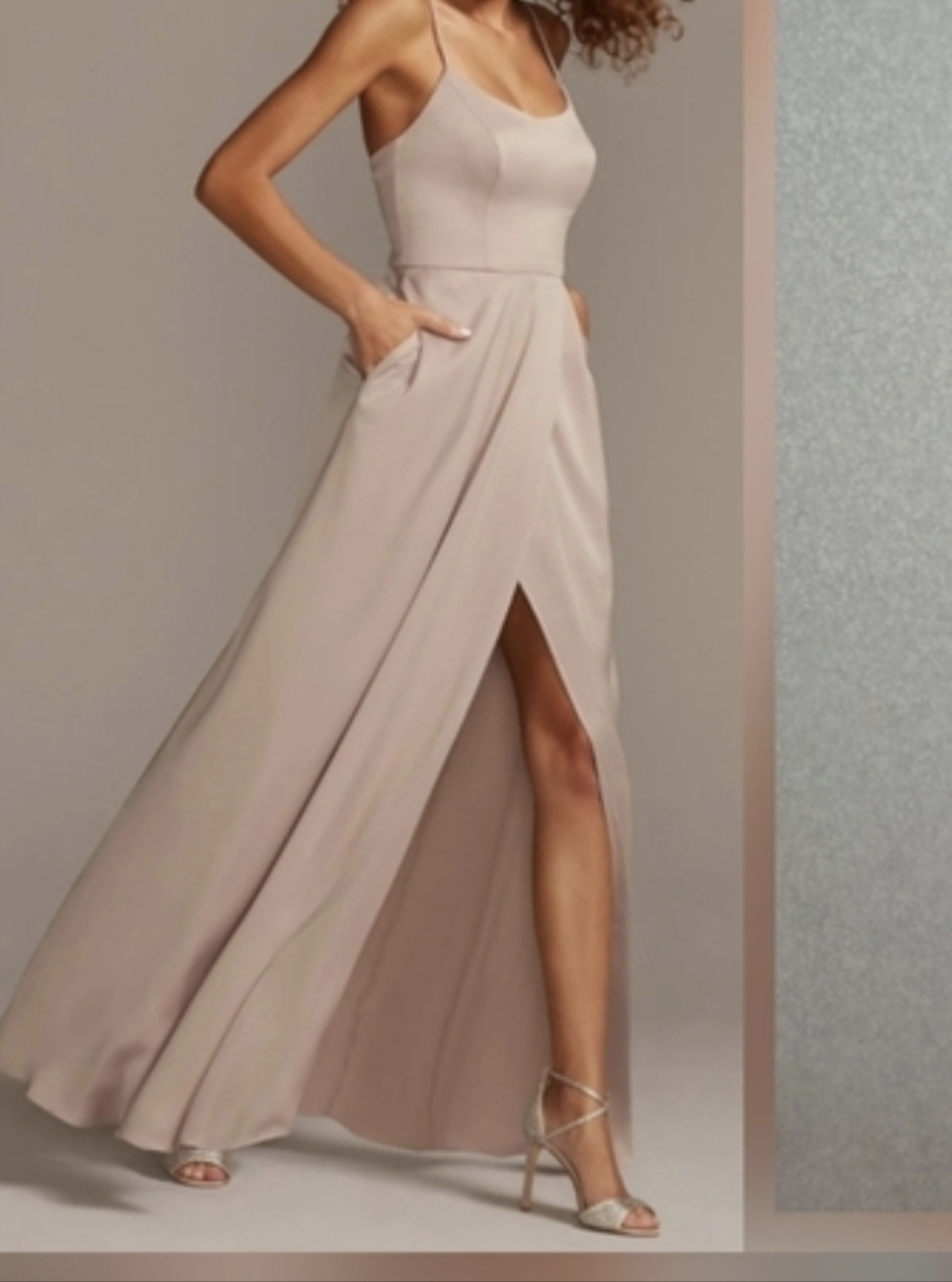 NWT David's Bridal Quartz Scoop Neck Spag Slip-Style Maxi Dress..Size:6